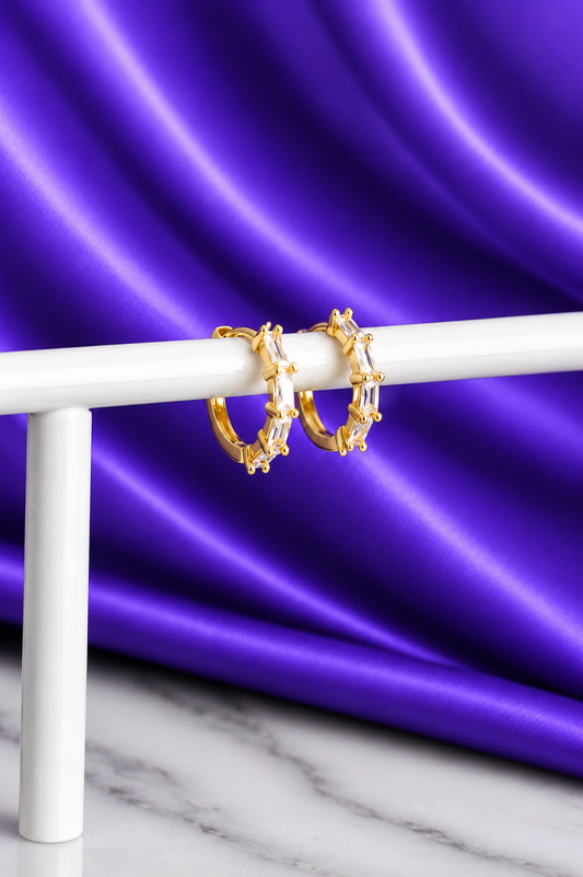 Hoop Quadria Brillo Rectangular Chapa de Oro 22k